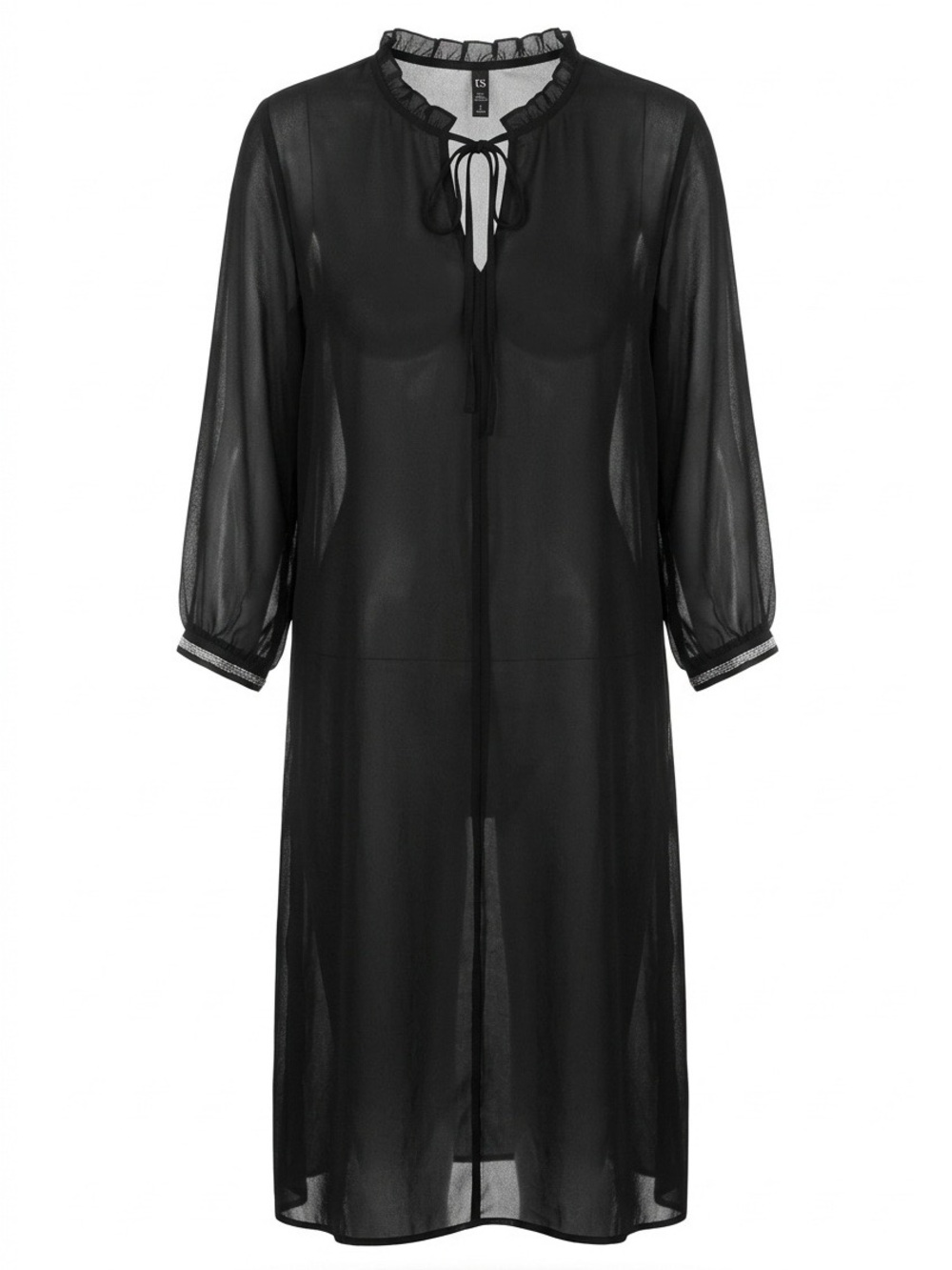 Taking Shape (TS) Plus Size Sheer Black Tie-Neck Dress / Duster Tunic